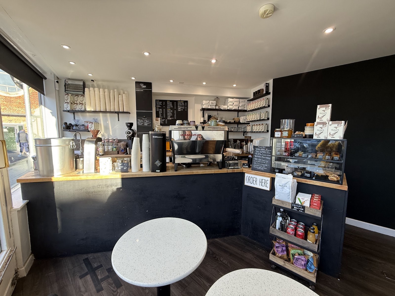 Inside Canopy, the counter and a few seats
